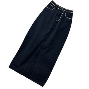 Nasty Gal Black Denim Studded Maxi Skirt US Size 0